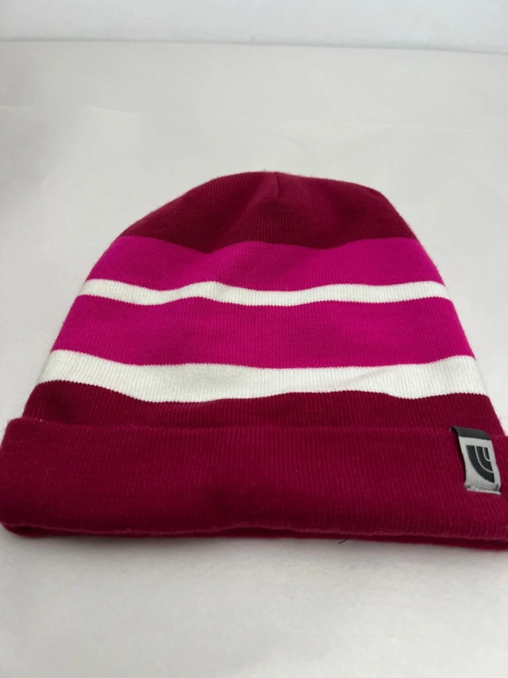 The North Face Kids Striped Knit Beanie - Fuchsia, Burgundy & White OS